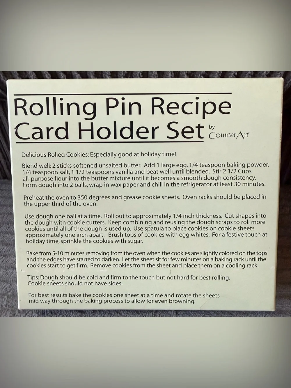 Rolling Pin Recipe Card Holder — Beige with Grape Motif Counter Art New